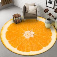 Round Living Room Carpet 3D Fruit Orange Lemon Carpets for Bedroom Kitchen Entrance Doormat Flannel Non-slip Chair Mat Tapetes