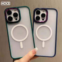 HOCE เคสสำหรับไอโฟนโทรศัพท์แบบใส Magsafe กรอบกล้องหลากสีเคสฝาปิดซิลิโคนอะคริลิคแบบชาร์จไร้สาย14 12 11 Pro Max 14 Plus