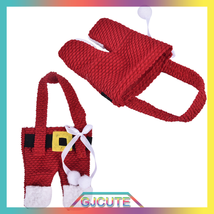 gjcute-6x-santa-suit-ผู้ถือช้อนส้อมคริสต์มาสบนโต๊ะอาหารเครื่องเงินกระเป๋าตกแต่ง