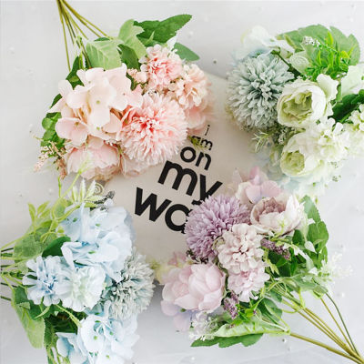 WF เจ้าสาวดอกกุหลาบประดิษฐ์ผ้าไหมวินเทจ1ช่อดอกไม้เทียม DIY ห้องนั่งเล่นของตกแต่งงานแต่งงานสวนในบ้านดอกไม้ปลอม