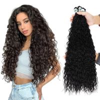 32Inch Afro Kinky Curly Hair Extension Synthetic Organic Fake Bundles Fiber Fluffy Ombre 9Pcs Long Wavy For Full Head Women Wig  Hair Extensions  Pads