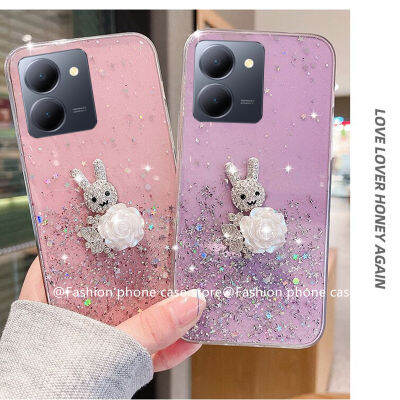 ปลอกอ่อน Phone Case เคส VIVO Y36 5G 4G Y02T Y02A Y02 กากเพชรท้องฟ้าเต็มไปด้วยดวงดาวเคสโทรศัพท์ด้วยพลอยเทียมสีขาว Camellia 2023ฝาหลังกระต่าย