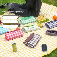 Folding Beach Cushion Spring Outdoor Picnic Lightweigh Waterproof Sleeping Camping Pad Mat Moistureproof Plaid Blanket Sleeping Pads