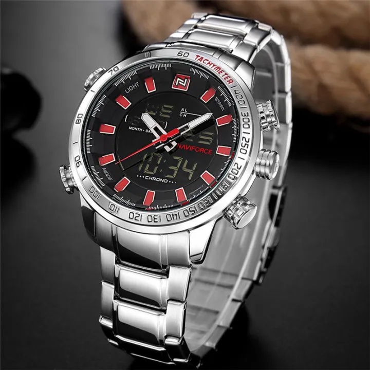 NAVIFORCE Men's Luxury Allsteel Watches LED Digital Dual Display
