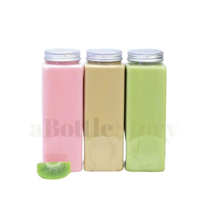 PET Clear Square Plastic Bottle Storage Container Beverage Milk Juice