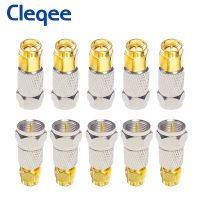 Cleqee F Type Male Plug to SMA Male Plug Straight RF Coaxial Adapter F Connector To SMA Convertor Gold