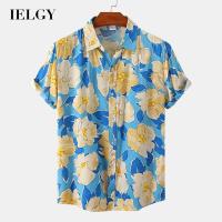 IELGY เสื้อเชิ้ตแขนสั้นทรงหลวมสำหรับผู้ชาย,เสื้อพิมพ์ลายสไตล์วันหยุดย้อนยุคผู้ชาย