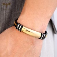 Sports Leisure Wristband Striped Rubber Bracelet Stainless Steel Accessories Fashion Couple Wrist Jewelry