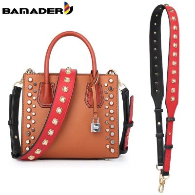 BAMADER Rivet Shoulder Strap High Quality Women Leather Bag Strap 105-120cm Can Adjustable Replacement Bag Handle New
