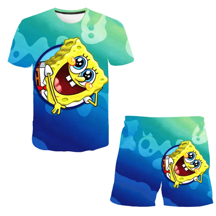 2022-summer-sponge-funny-pattern-casual-sports-suit-boys-and-girls-printed-t-shirts-girls-clothes-casual-suits-3-14-years-old