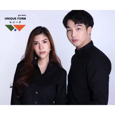 UNIQUEFORM เสื้อเชิ้ต แขนยาวคอปก สีดำ กระดุมดำ Classic Black Shirt ผ้าอ้อกฟอร์ด (PURE Oxford Shirt)