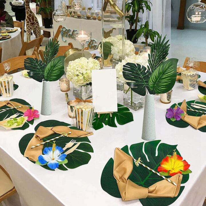 105pcs-tropical-palm-leaves-plants-artificial-105pcs-7-kinds-green-leaf-party-table-decorations