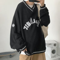 new hip-hop V-neck letter printing oversized Harajuku couple hoodie womens fashion all-match oversized sweatshirt for men