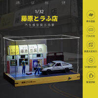 1:32 Fujiwara เต้าหู้ร้านค้าที่จอดรถรุ่นฉากมือทำ ae86 รถสปอร์ตจำลองล้อแม็กรถยนต์รุ่น