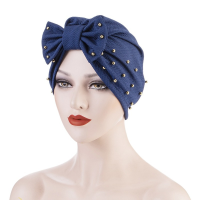 EagleKu Fashion bow women head scarf turban ready Solid Muslim Turban Indian Cap Bowknot Elastic Beanies Hat Bonnet Headwrap