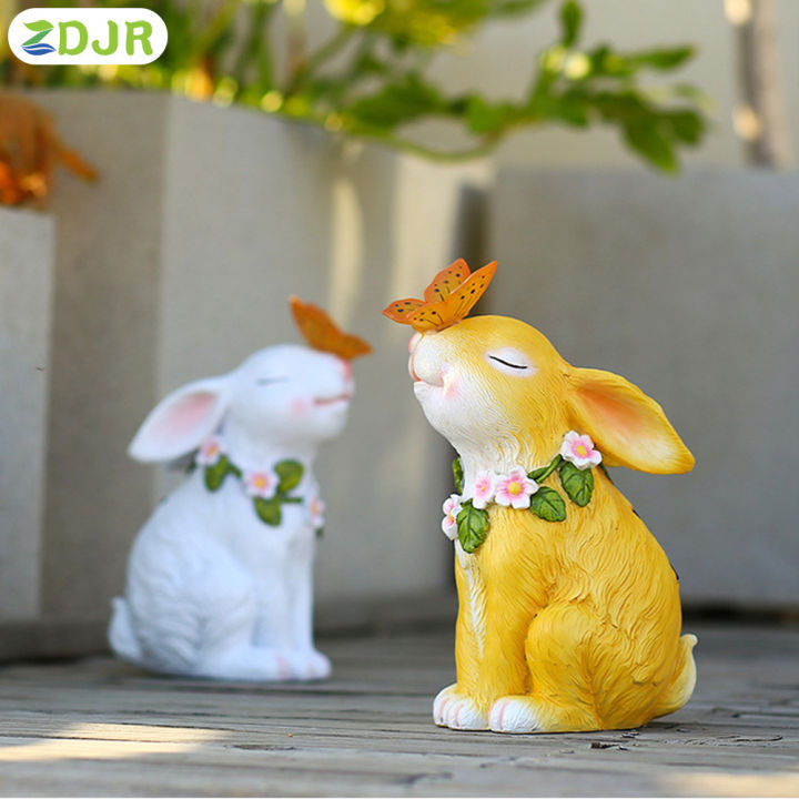 zdjr-รูปปั้นกระต่ายรูปปั้นในสวนพลังงานแสงอาทิตย์ถือไฟแสงอาทิตย์ผีเสื้อสำหรับทางลานบ้านสนามหลังบ้าน