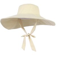 Summer Women Cotton Sun Hat Elegant Big Wide Brim Foldable Beach Protection Fishman Hats Adjustable