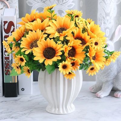 【cw】 1 beautiful sunflower bouquet silk flower high quality artificial flower home garden party wedding decoration DIY