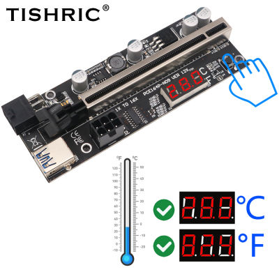 TISHRIC PCIE Riser GPU PCI Express X16 Riser 6PIN Power PCI-E 1X TO 16X Riser Video Card For Miner Mining Temperature Sensor