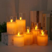 Size 7.5*10CM*12.5CM*15CM LED Candle Electronic Candle Light Simulation Flame Remote Control Full Set Brown Glass