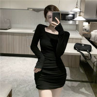 Slim bottoming Dress หญิงฤดูใบไม้ร่วงและฤดูหนาวอารมณ์ใหม่แขนยาวสาวร้อนกระโปรงสะโพกกับกระโปรงสั้น