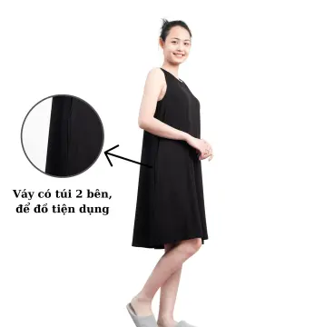 Đầm maxi nữ dáng xòe ba lỗ chất thun cotton co dãn váy nữ dài sát nách  vintage trẻ trung rẻ đẹp