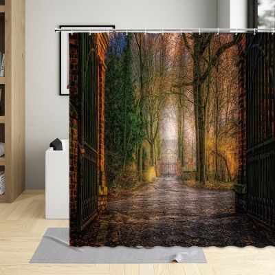 Vintage Forest Haunted House Design Pattern Decor Bathroom Curtains Europe Style Waterproof Fabric Shower Curtain With 12 Hooks