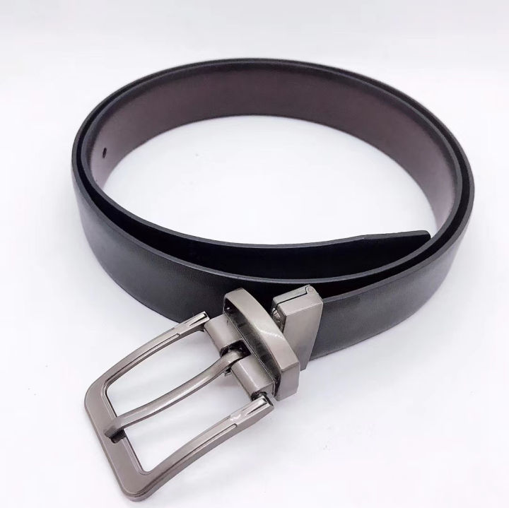 LST Men's leather belt rotating buckle black brown one belt dual-use ...