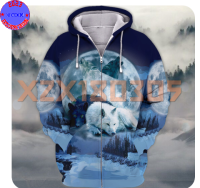 【xzx180305】Personalized Name Blue Moon Wolf Spirit Premium Unisex M-3XL 3D HOODIE 17