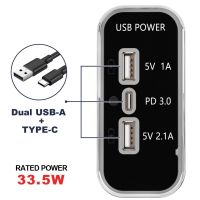 ：{“： 3 Ports 24W PD Type-C 2.1A 1A USB Car Charger Socket 12/24V For Motorcycle Auto Truck ATV Boat RV Bus Power Adapter Outlet