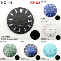 นาฬิกา NH35 29.8มม. นาฬิกาข้อมือหน้าปัดกลมสีเขียวชิ้นส่วนวาล์วนาฬิกาสำหรับผู้ชายส่องสว่างสำหรับ Patek Philippe Nautilus