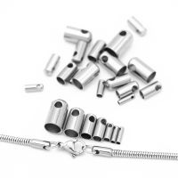 20pcs Stainless Steel Column End Tip Cap Crimp Clasps Connector Fit Snake Chain Necklace Leather Cord Jewelry Accessories