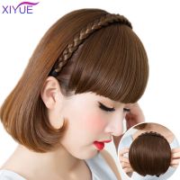 Clip In Hair Bangs Hairpiece Synthetic Hair Fringe Blunt Bangs with Headband Straight Hair Bangs With headband Hairband Headwear