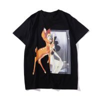 Cartoon Bambi graphic cotton O-neck T-shirt for men