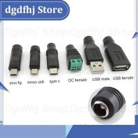 Dgdfhj Shop USB Mini 5pin A Male Female Mirco Type C to dc female Connector 5.5x2.1mm Power charger converter Adapter Jack Plug for Laptop