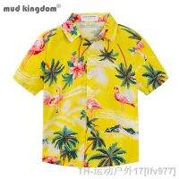 hot【DT】☇۞  Mudkingdom Boys Hawaiian Shirt Floral Printing Short Sleeve for Toddler Beach Down T-shirts