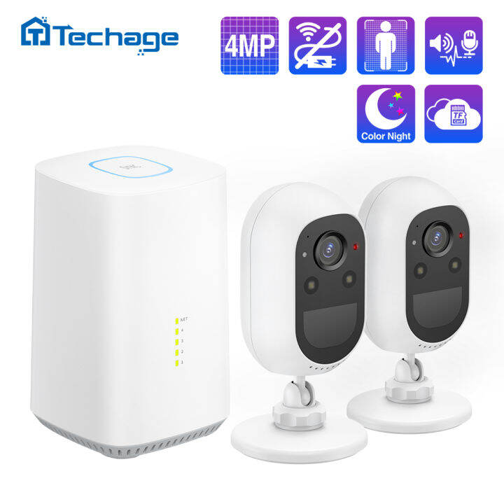 Techage 4CH ไร้สายขนาดเล็ก4MP แบบชาร์จไฟได้ระบบกล้อง PIR ตรวจพบของ ...