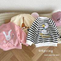 2023 Korean Spring Autumn Infant Girls Coat Printed Cartoon Cat Rabbit Duck Baseball Uniform Zipper Striped Toddler Girls Jacket