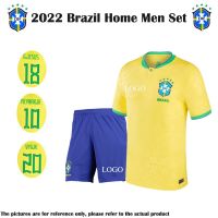 shot goods 2022 Brazil Home Football Jersey Set Yellow Jersey Shorts Set Adult Mens Sports Clothing Suit