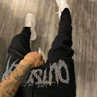 【CW】New Men Black Skinny Jeans Motorcycle Street Trendy All-match Cozy High Waist Advanced Rhinestones Stretch Pencil Denim Pants