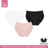 Wacoal Panty กางเกงในรูปทรง BIKINI แต่งลูกไม้ขอบเอว 1 เซ็ท 3 ชิ้น (ดำ BL/ เบจ BE/ ครีม CR) - WU1T35