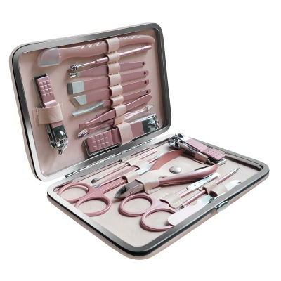 VKK 18 Tools Stainless Steel Manicure set Professional nail clipper Kit of Pedicure Paronychia Nippers Trimmer Cutters pink Case