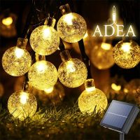 8 Modes Solar String Lights Outdoor 60 Led Crystal Globe Lights Waterproof Solar Powered Patio Light for Garden Party Decor