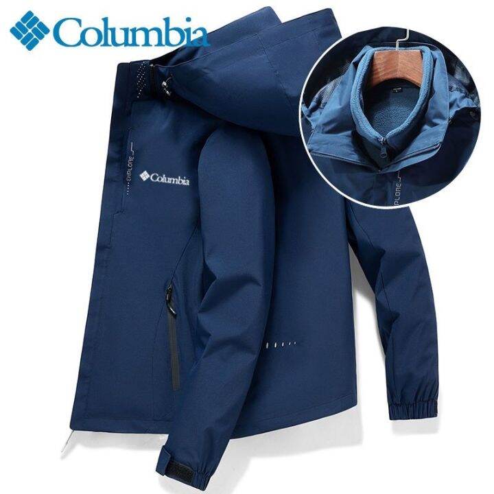 columbia-แจ็กเก็ตกีฬาและพักผ่อนสามในหนึ่งเสื้อแจ็คเก็ตสำหรับกิจกรรมกลางแจ้งของผู้ชายชุดว่ายปีนเขาฤดูหนาวที่กันลมและอบอุ่น