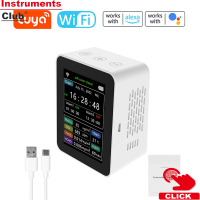 Instruments Tuya WiFi อัจฉริยะ Air คุณภาพเครื่องตรวจจับ PM2.5 CO2 TVOC HCHO อุณหภูมิความชื้น6 In 1เครื่องตรวจจับวันที่สัปดาห์โทรศัพท์มือถือ APP รีโมทมุมมอง2ชุดนาฬิกาปลุก Home Indoor Desktop Air คุณภาพ Monitor