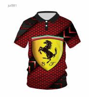 2023 F1 Racing Summer 3D Print F1 Ferrari2023 Summer Street Fashion T-shirt Mens Red Short Sleeve Zip Polo Top 38 high-quality