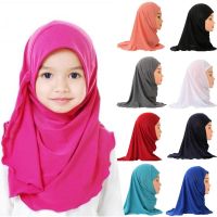 Tudung ฮิญาบอิสลามเด็กเล็กเด็กผู้หญิงมุสลิมผ้าพันคอนุ่มและวัสดุยืดได้สำหรับ2ถึง7ปีขายส่ง50ซม. ฮิญาบเด็ก