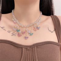 【Preflow ornament】 KoreanColorful CrystalNecklace สำหรับผู้หญิงลูกปัด GlassFlower FreshwaterChoker เครื่องประดับโซ่กระดูกไหปลาร้า