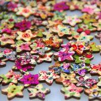 Pack of 50pcs Star Shaped Painted 2 Hole Wooden Mixed Buttons(15*18MM)   7NK193 Haberdashery