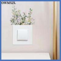 OWMXZL 4Pcs สีเขียวอ่อน สติกเกอร์ห้องน้ำพืชสีเขียว ใบไม้และใบไม้ ดอกไม้และดอกไม้ สติกเกอร์ฝาชักโครก แฟชั่นสำหรับผู้หญิง พืชปลูกต้นไม้ สติกเกอร์รูปใบไม้แบบมีกาวในตัว บ้านในบ้าน